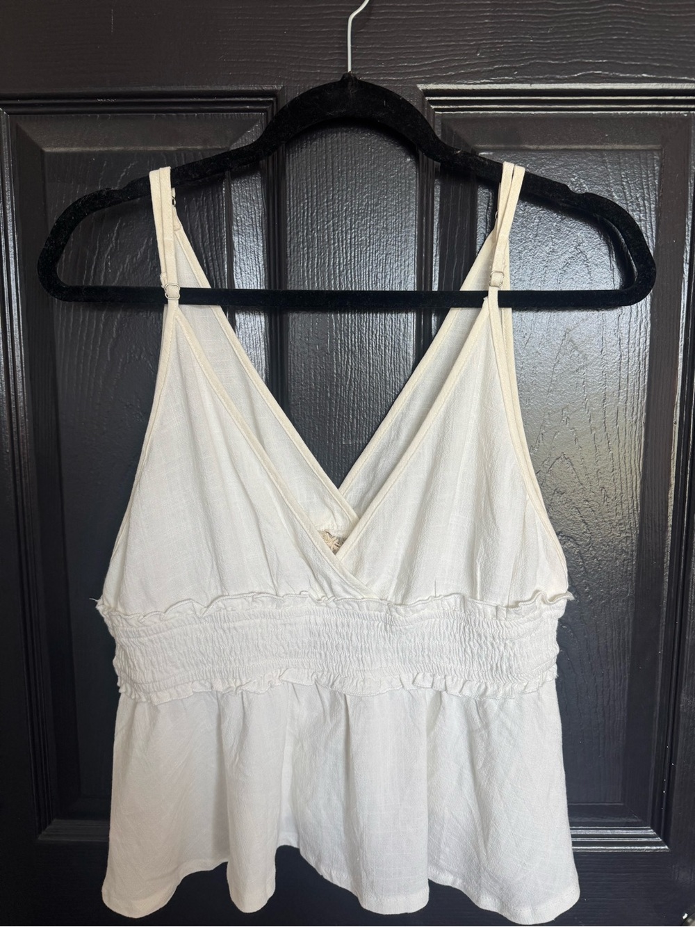 Hem & Thread Cream V-Neck Smocked Waist Tank Top